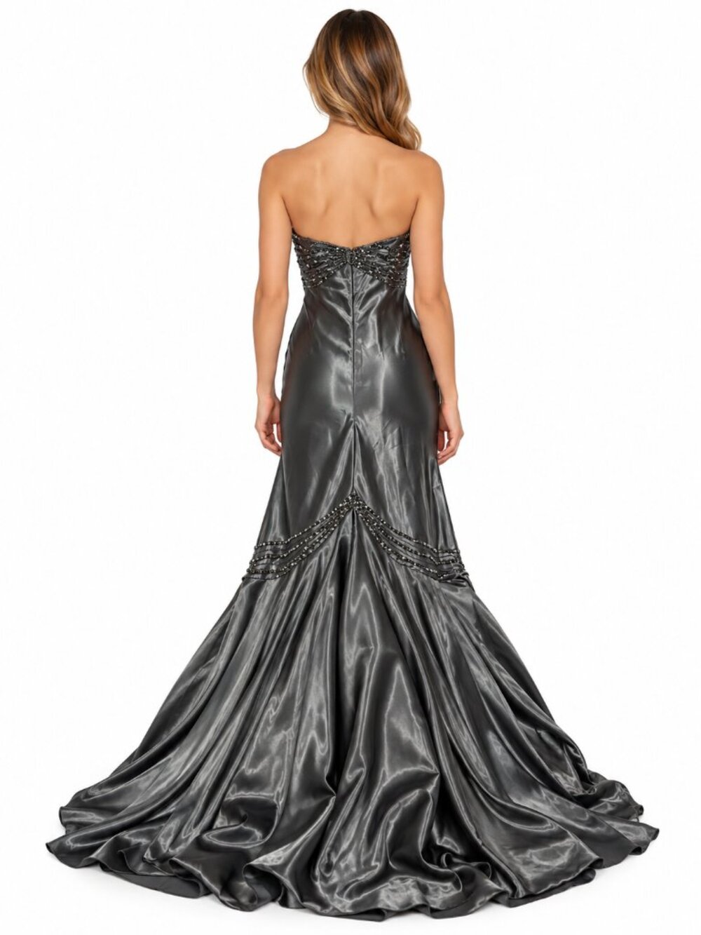 Camilla La Vie Elegant Silver Gray Statement Making Formal Gown - Picture 2 of 6